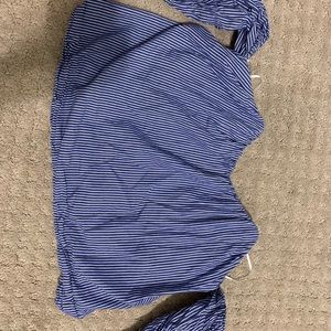 Blue and white stripped off the shoulder shirt
